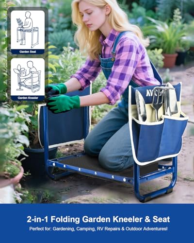 Garden Kneeler and Seat Heavy Duty, 7-Piece Foldable Gardening Bench & Stool Set with 3 Aluminum Tools, 2 Secure Tool Pouches and Double-Layer Tote Bag, Gift for Seniors - view 3