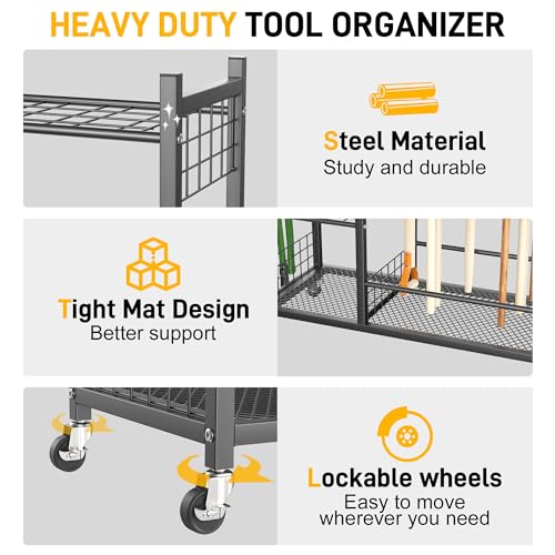 Garden Tool Organizer Stand, Garage Tool Storage Rack with Wheels - view 4