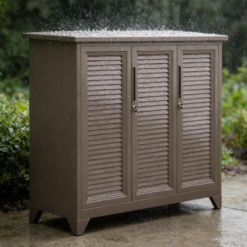 Lockable Garden Storage Cabinet, Gray, White, Brown - view 4