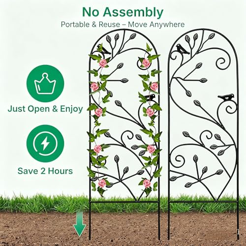 2 Pack Garden Trellis for Climbing Plants 47" x 16" Black Iron Potted Support Vines Metal Wire Plant Trellis for Climbing Vegetables Flower Patio Roses Cucumbers Supports - view 4