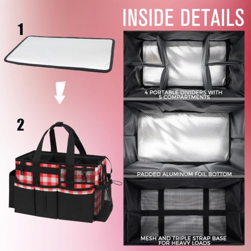 Wearable Cleaning Caddy, Cleaning Caddy Supplies Organizer with Handle & Shoulder Straps for Housekeepers, Under Sink & Car Cleaning Tool Organizers Bag with 4 Foldable Divider (RedPlaid) - view 4