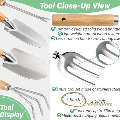 Garden Tools Set, Stainless Steel Gardening Supplies Kit, Gardening Kit, Garden Hand Tools with Fashion and Durable Storage Bag, Planting Tools, Ideal Gifts for Women & Men (10 Pieces) - view 4