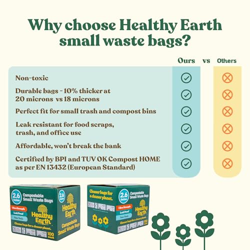 2.6 Gallon Compostable Trash Bags – 100 Count Small Trash & Kitchen Compost Bags for Countertop Bins, Extra Thick Plant-Based Food Scrap Liners, BPI & TÜV Certified ASTM D6400 - view 5