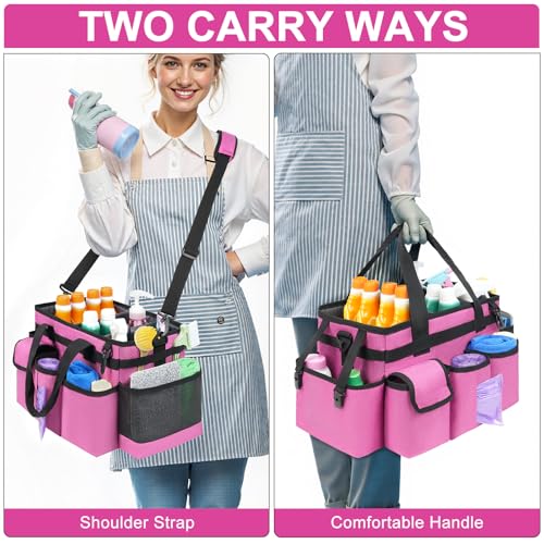 Cleaning Caddy,Cleaning Bag for Housekeepers,Cleaning Supplies Organizer with Handle,Rose Red - view 5