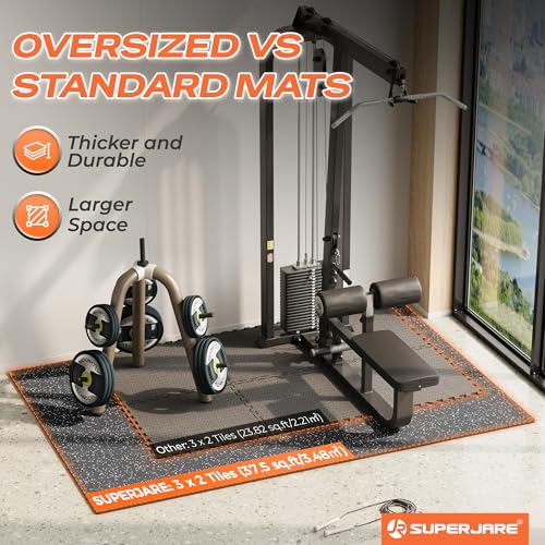 30" x 30" Larger Rubber Top Exercise Equipment Mats, 0.56" Thick 6PCS 37.5 Sq Ft High-Density EVA Foam Interlocking Gym Flooring, Big Workout Mat for Home Gym, Floor Protection, Black/Grey - view 2