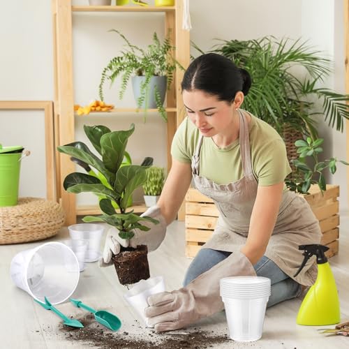 40 Pack Clear Nursery Pots 3/4/5/6/7/8/9/10 Inch Plastic Plant Pots with Drainage Holes and 32 Trays Garden Seedling Pot with 40 Plant Labels 2 Garden Tools for House Plants Flowers - view 6