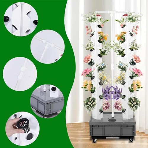 Hydroponics Tower Growing System Kit, 56 Planting Holes, 4 Wheels, Vertical Aeroponic Garden for Home Gardening Enthusiasts, Easy Setup and Maintenance - view 3