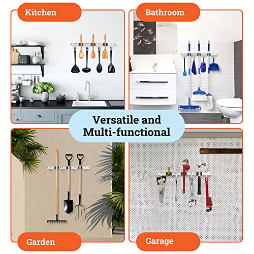 Mop and Broom Holder Wall Mount – Heavy-Duty Closet Organizer for Garage, Kitchen, Laundry Organization – Tool Hanger with 3 racks and 4 hooks - view 4
