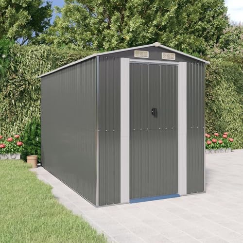 Garden Shed, Large Galvanized Steel Storage with Sliding Doors, Light Grey, 75.6 x 140.6 x 87.8 Inches, for Outdoor Tools and Gardening Supplies