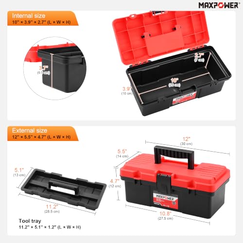 12-inch Small Plastic Tool Box, Lockable, Removable Tray - view 3