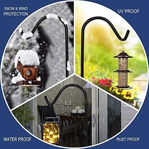 Shepherds Hook for Outdoor Bird Feeders Pole 92 Inch Tall, Adjustable Heavy Duty Garden Hanger Stake Pole with 5 Prong Base, Shiny Black (2 Packs) - view 7