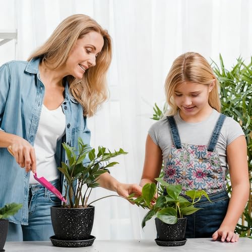 10/9/8 Inch 3 Pack Speckled White Plant Pots with Drainage Holes and Saucers, Indoor Outdoor Decor Planters for Succulents, Herbs and Houseplants - view 7
