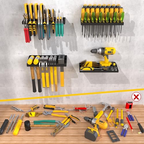 Wall Mount Hand Tool Storage Set, Screwdriver Organizer, Pliers Holder, Hammer Rack, Metal Hardware Tray for Garage Workshop Workbench - 4 Pack - view 6