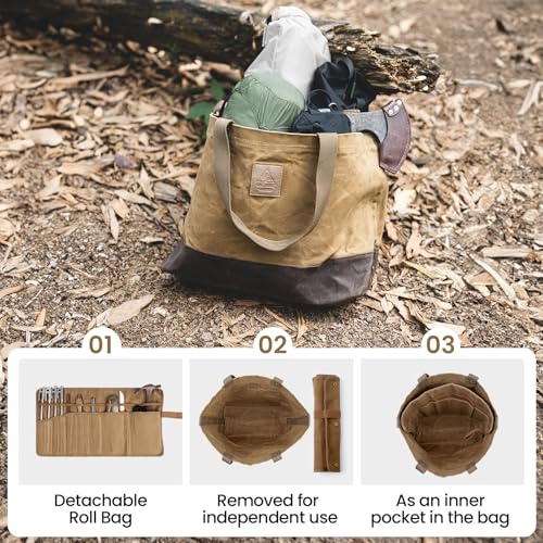 Waxed Canvas Tool Tote Bag, 36L Heavy Duty Storage Bag - view 4
