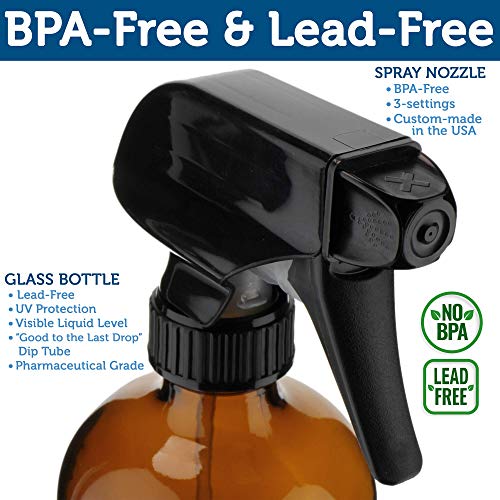 Empty Amber Glass Spray Bottles - 2 Pack - Large 16oz Refillable Bottle for is Great for Essential Oils, Plants, Cleaning Solutions, Hair - Durable Nozzle - Fine Mist/Stream Setting - view 3