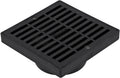 640 6-Inch Square Grate with Low-Profile Adapter Drain, Connects to 3-Inch and 4-Inch Drain Pipes and Fittings, for Small Lawns, Landscaping and Patios, Plastic, Black