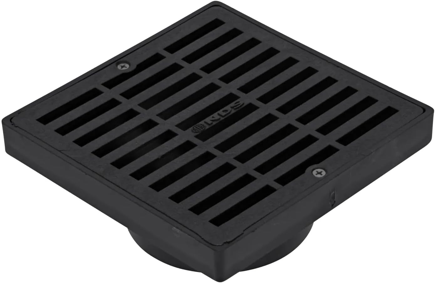 640 6-Inch Square Grate with Low-Profile Adapter Drain, Connects to 3-Inch and 4-Inch Drain Pipes and Fittings, for Small Lawns, Landscaping and Patios, Plastic, Black