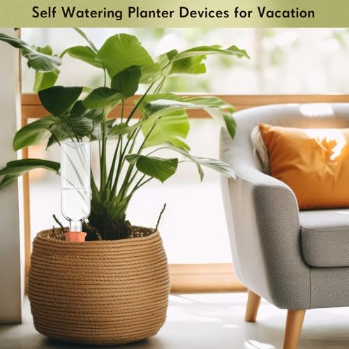 6 Sets Plant Watering Devices 6 Pcs Self Watering Spikes 6 Pcs 25 oz Plastic Bottles Slow Release Automatic Waterer Empty Liquor Bottles Terracotta Spikes for Vacation Plant (Ceramic Color) - view 5