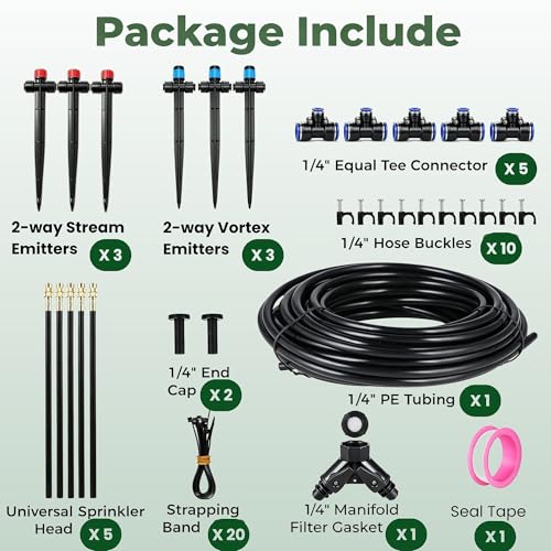 50FT Drip Irrigation System for Starter: Small Garden Quick Connect 1/4" PE Water Tubing Automatic 11Pcs Sprinkler Kit Adjustable Misting Part Watering Hose Outdoor Raised Bed Plants Flower Greenhouse - view 2