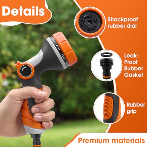 Garden Hose Nozzles,Hose Spray Nozzle with Adjustable 10 Watering Patterns - view 6