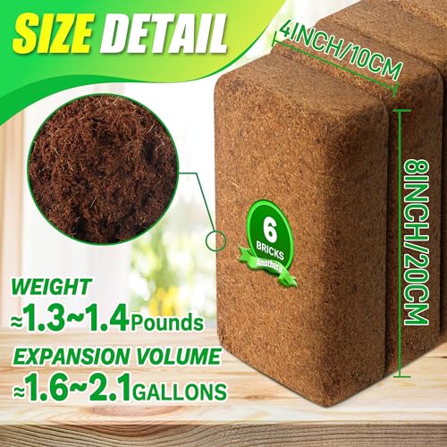 6 Pack Coco Coir Bricks for Plants 100% Organic Peat Moss - view 5