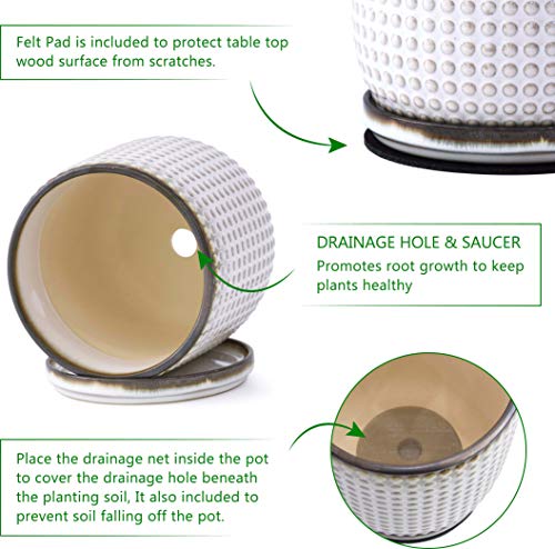 Beaded Ceramic Pot with Saucer, 4 in, Smoked White, 27-C-Z-1 - view 4