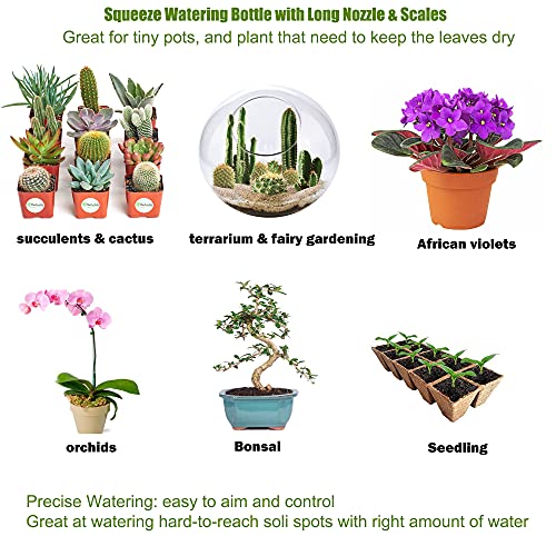 2 Pack Plant Watering Bottle for Indoor Plants, 500mL Succulent Watering Bottle, Come with 15 ft Self Watering Wick Cord, Squeeze Watering Can Waterer Seedlings Terrarium Lab Tatoo Eye Wash - view 6