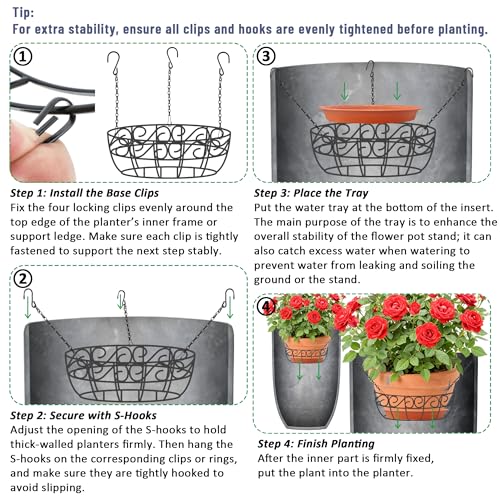 Adjustable Planter Inserts for Large Pots, Fits for 12" -18" Plant Risers for Inside Pots, Black Planter Insert with Hooks and Pot Saucers, Chain Pot Fillers for Different Taper Pots (1, Black) - view 6