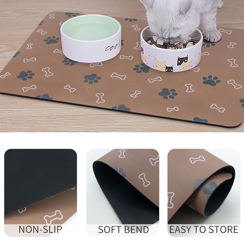 Pet Cat Dog Food Mat Non Slip Mat for Dog Water Bowl Mat Quick Dry Absorbent Cat Feeding Mat, 18.1 * 11.8 in, Dark Grey - view 4