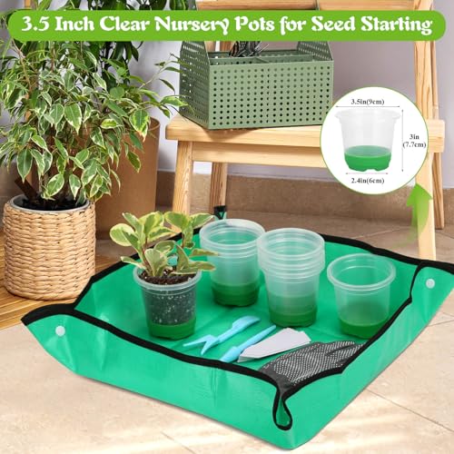 55PCS Reusable Seed Starter Kit Includes 30 Packs 3.5" Clear Nursery Pots with Silicone Base, Repotting Mat, Gardening Gloves, Plant Labels and Seedling Tools for Easy Transplant - view 3