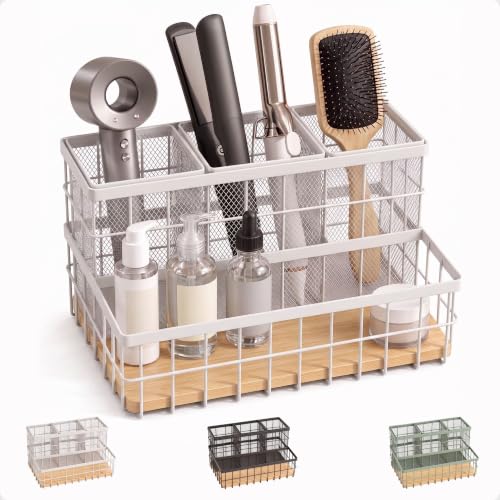 Hair Tool Organizer Countertop, Breathable Metal & Bamboo, Heat-Resistant