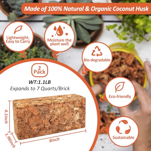 2 Pack Organic Coco Coir Chips for Plants, 2.2 lb Coconut Husk Bricks - view 2
