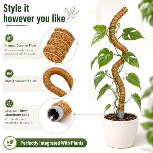 Moss Pole for Monstera, 3-Pack 50in PVC Plant Support Pole - view 3
