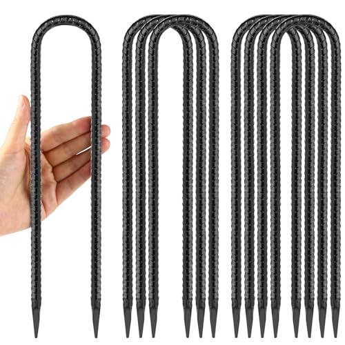 12 Inches Trampoline Wind Stakes, Heavy Duty U Stakes for Ground, 8-Pack Trampoline Tie Down Anchor Kit for Swing Set and Soccer Goal Galvanized Steel Anchors Black