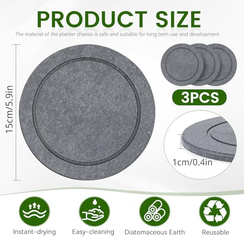 3 PCS Round 5.9" Diatomite Plant Saucers for Indoors, Plant Plate - view 3