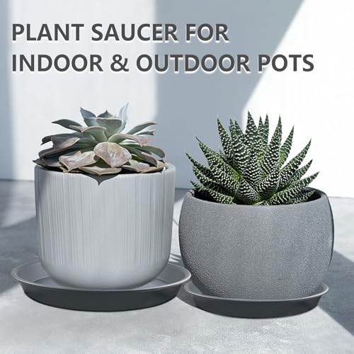 9 Pack Gray Plant Saucer Set, 8 10 12 Inch Heavy Duty PP Plant Saucers - view 6