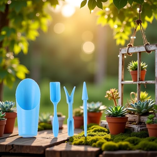 4 Pcs Blue Succulent Plant Care Gardening Tools Set-Succulent Miniature Fairy Garden Hand Tools for Transplanting,Digging,Weeding,Planting - view 3