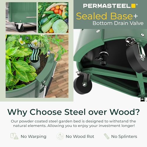 Permasteel Raised Garden Bed Outdoor Planter, Self-Watering with Castor Wheels, for Vegetables, Flowers, Herbs, and Fruit, Sage - view 5