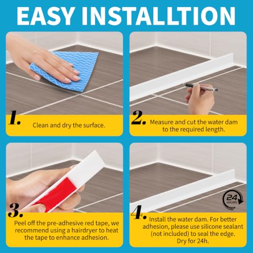 39" Collapsible Shower Threshold Water Dam Shower Water Stopper Barrier Keeps Water Inside Threshold Dry and Wet Separation Suitable for Bathroom Kitchen Sink Bathtub and More - view 6