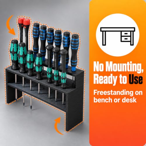 Universal Screwdriver Stand for Hand Tool Organization – Freestanding Holder with Friction Fit Grip | Keeps Workbench Tidy | Multi-Slot Storage Rack for Garage Workshop - view 5