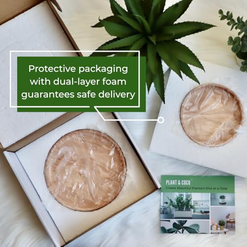 Ceramic Plant Saucer | Plant Trays for Indoors | Drip Tray | Plant Pot Saucers (4.5in + 5.75in, Wooden Grain) - view 5