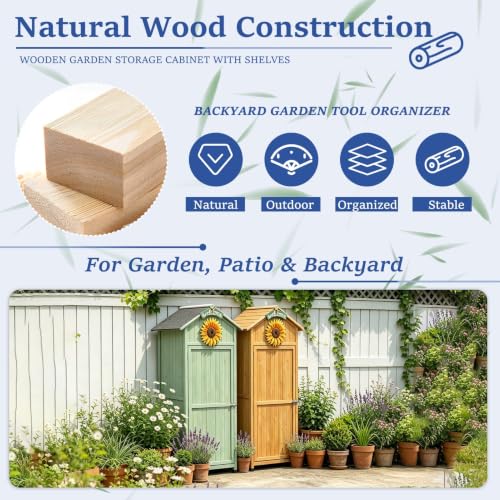 Wooden Outdoor Storage Cabinet, Garden Tool with Shelves, Patio Organizer for Backyard, Gardening Supplies with Double Doors, Shed for Tools and Accessories(Brown) - view 5