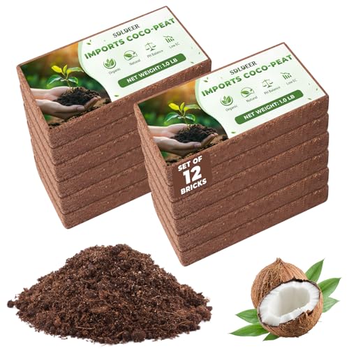 Coco Coir Bricks - Compressed Coconut Fiber Substrate for Plants, Gardening, Potting Mix. Low EC & Balanced pH Natural Growth Medium for Seed Starting, Herbs, and Gardening (12PCS)