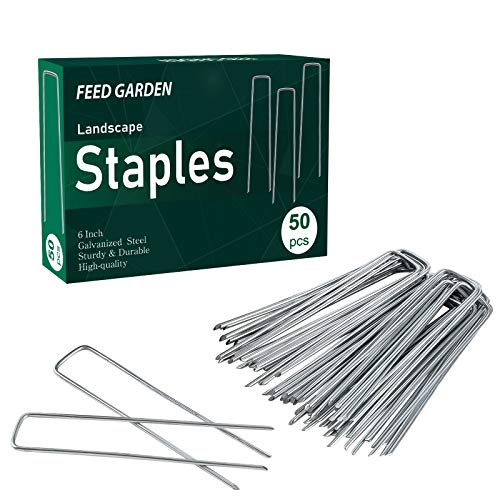 Landscape Staples 6 Inch 50 Pack, Galvanized Garden Stakes