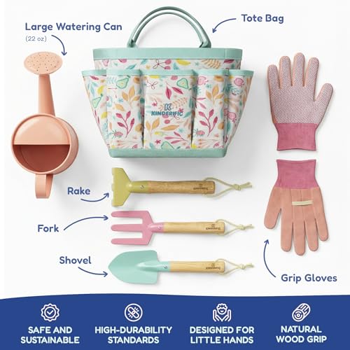 Gardening Set, Tool Kit, for Kids, STEM, Includes Tote Bag, Spade, Watering Can, Rake, Fork, Trowel and Gloves, Fruity - view 3