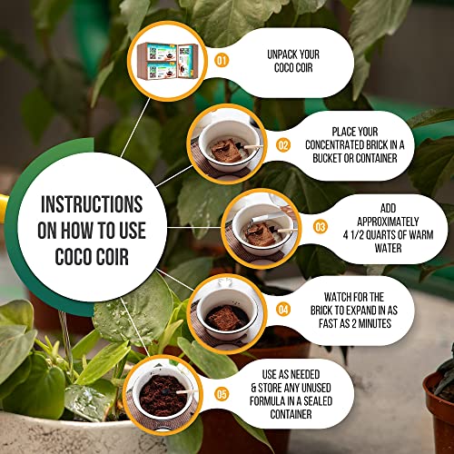 Coco Coir Bricks 5 Pack, Coconut Coir for Plants, Compressed 650g Each - view 2