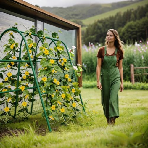Garden Arch Trellis for Raised Beds, 4x5.3FT Plant Support for Cucumbers, Melons, Grapes, Roses & Climbing Vegetables, Outdoor Rust-Resistant Trellis for Vertical Growing, Green - view 6