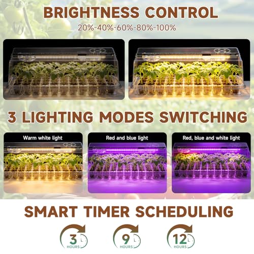 72 Cells Seed Starter Tray with Grow Light, Seed Starter Kit Full Spectrum with 5 Dimmable Brightness & Timer, Indoor Plant Grow Tray for Beginners & Seasoned Gardeners, Gardening Gifts, White - view 2