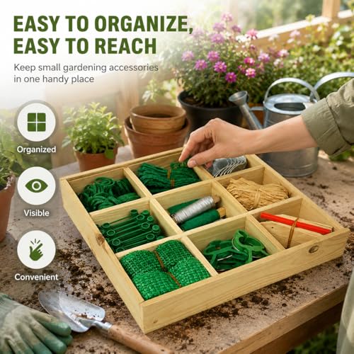 Gardening Gifts for Women Men, 9-Compartment Wooden Garden Accessory Box with Clear Lid, Gardener’s Essentials Organizer, Garden Tools Gift for Mom Dad Grandparents Garden Lovers - view 5