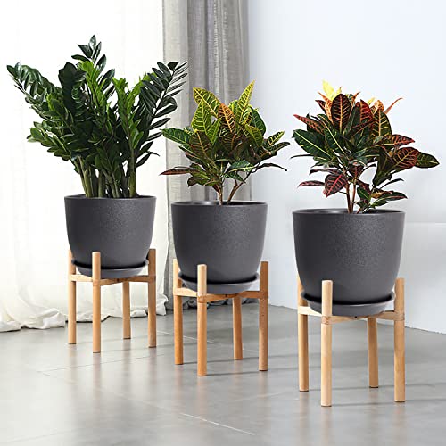 Plant Pots 10/9/8 inch, Set of 3 Modern Decorative Plastic Planters with Drainage Holes and Saucers for House Plants Indoor Flowers Plants, Black - view 3